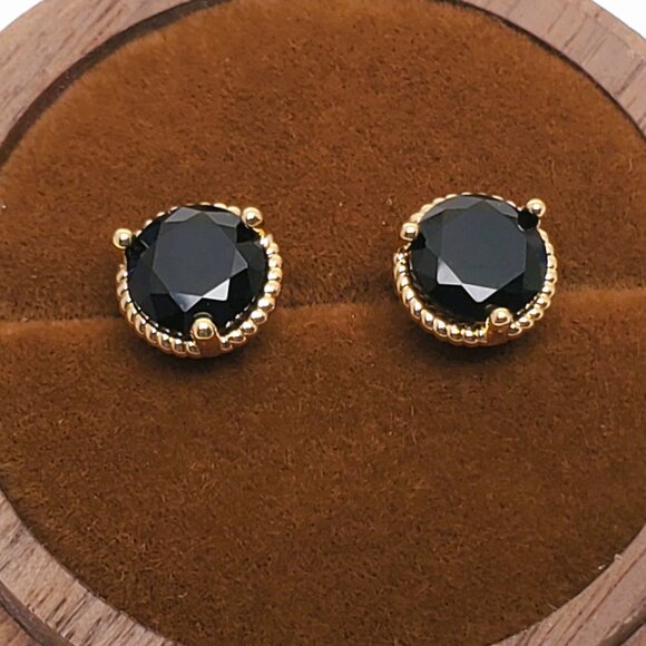 The Black Onyx Gemstone Heart Stud Earrings | Yellow, Rose  14K Gold Womens 2ct Black Onyx Gemstone Stud Earrings 14 Karat Silver Jewelry